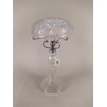 An early 20th Century cut crystal mushroom lamp with chrome fittings,