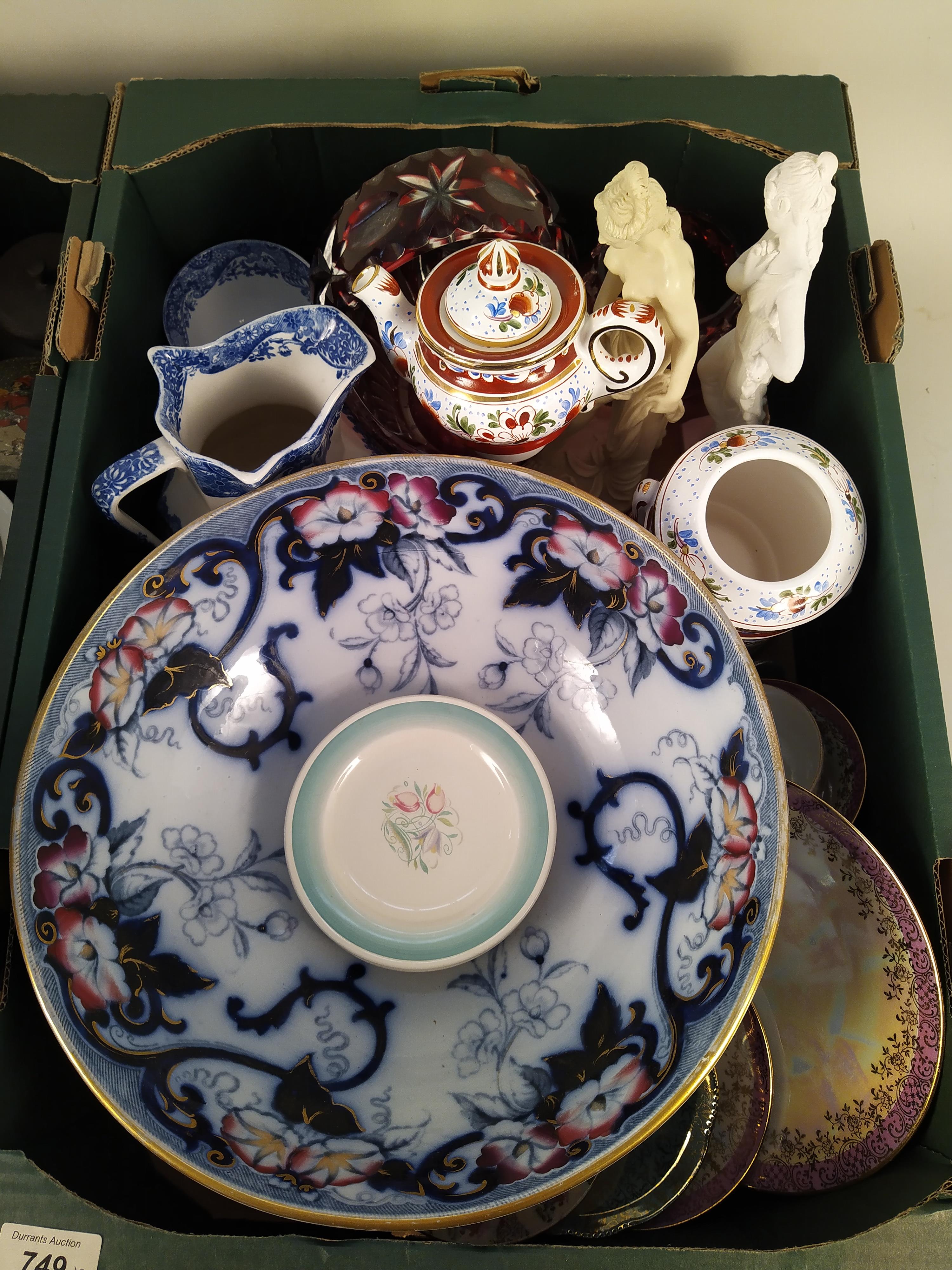 Two boxes of mixed ceramics and glass including a very large Victorian bowl, Spode Italian jug, - Image 2 of 3