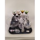 Mixed glassware including a fine etched glass bowl with six sundae dishes,