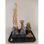 A large Oriental resin figure (as found) plus one other,