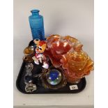 Various glass items including Carnival glass,