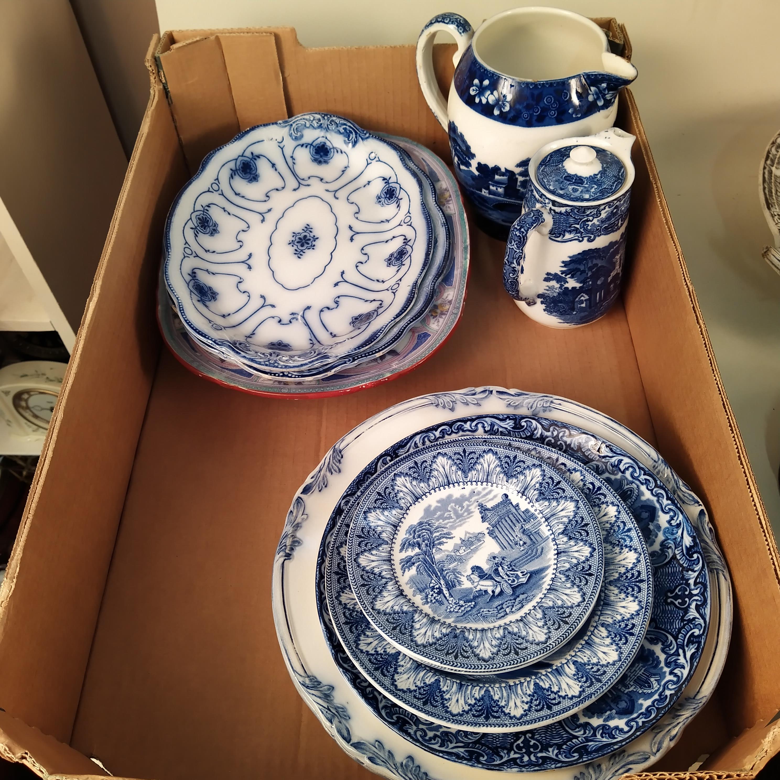 A box of mixed Victorian blue and white wares etc, - Image 3 of 3