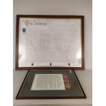 A large framed early Victorian (1836) indenture, VR stamp with three wax seals,