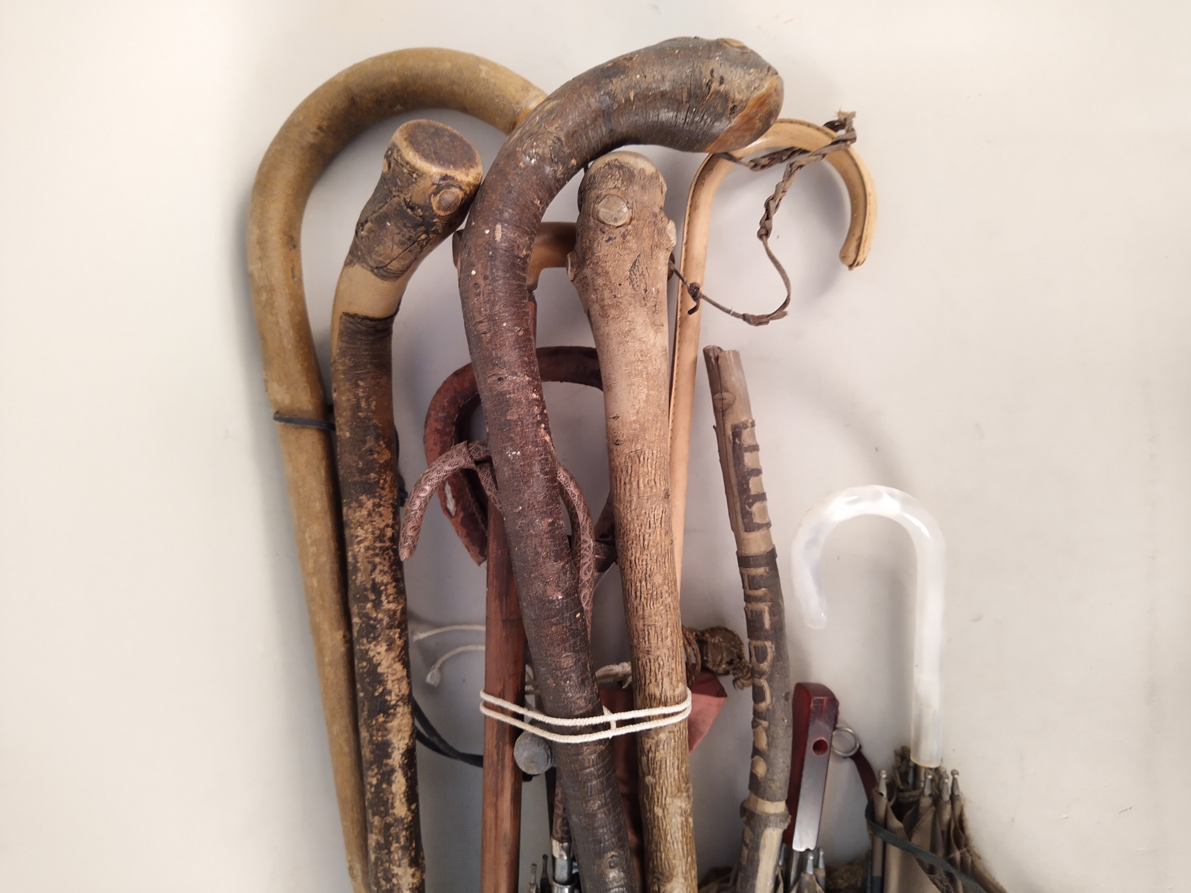 A selection of various vintage wood walking sticks and umbrellas - Image 2 of 3