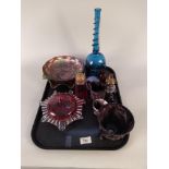 A mixed lot of coloured glassware including slag glass,