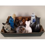 A large number of cat ornaments including Beswick,