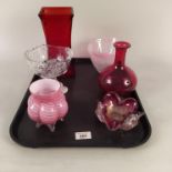 A mixed lot of mainly coloured glassware including a ruby vase,