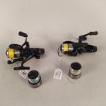 A pair of Shimano 5000 GTE Baitrunner reels with two spare spools