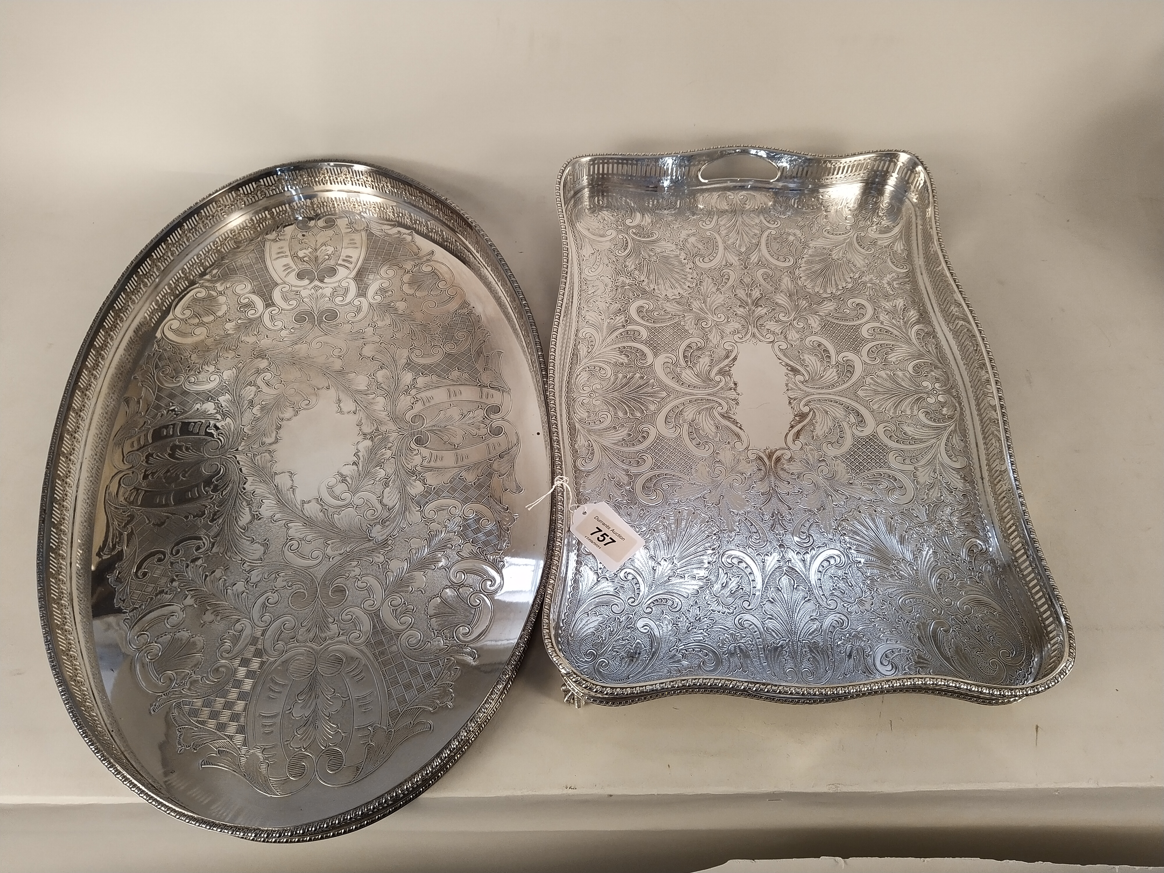 Two large silver plated gallery trays plus a four piece tea set and lidded butter dish - Image 3 of 3