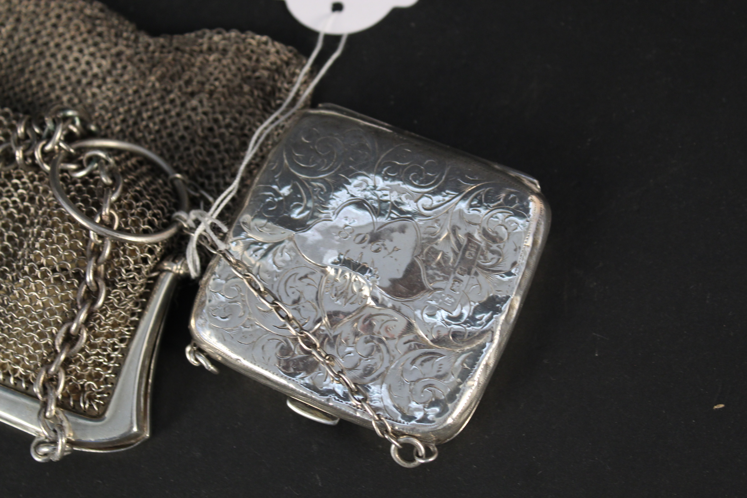 A silver chain mail purse, hallmarked London 1913 plus a small silver silk lined purse (as found), - Image 3 of 3