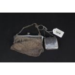 A silver chain mail purse, hallmarked London 1913 plus a small silver silk lined purse (as found),