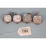 Four assorted ladies silver cased fob watches,