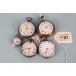 Five assorted pocket watches including silver examples