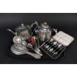 A mixed lot of silver and silver plate including a silver hand mirror,