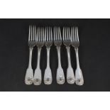 A set of six Georgian silver shell pattern forks, hallmarked London 1826, makers mark Charles Eley,