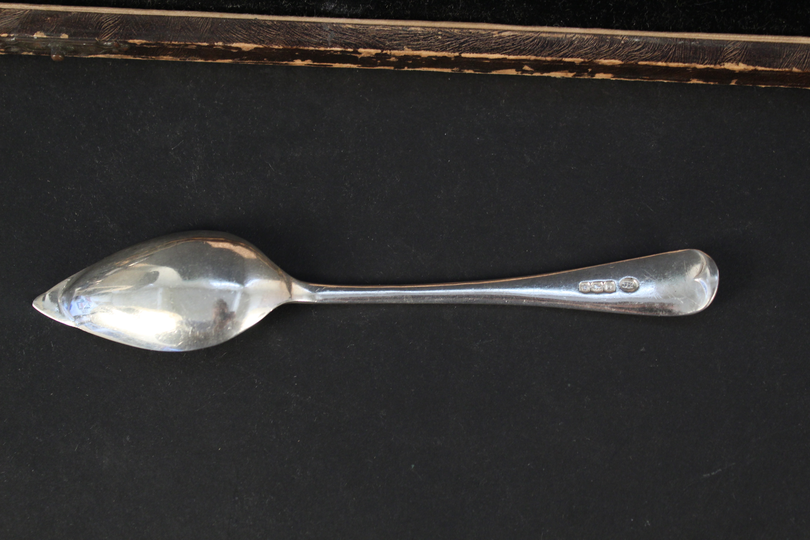 Eleven (of twelve) silver grapefruit spoons in original case, each spoon engraved with initial, - Image 3 of 3