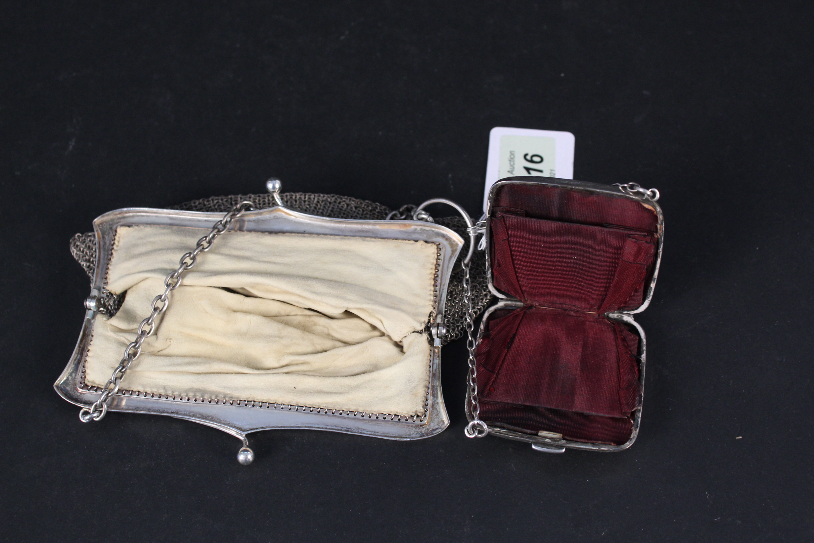 A silver chain mail purse, hallmarked London 1913 plus a small silver silk lined purse (as found), - Image 2 of 3