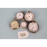 A selection of five pocket watches,