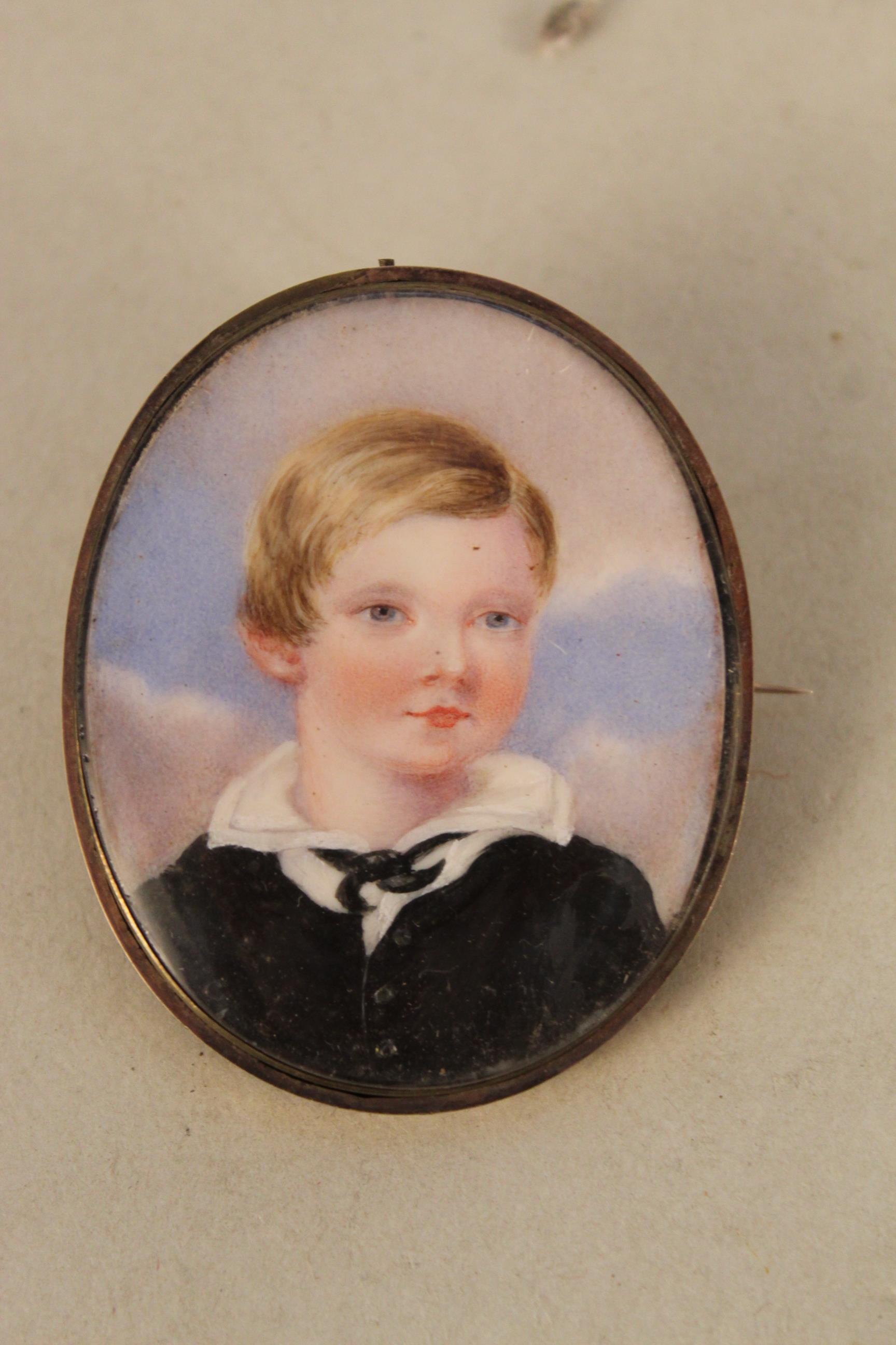 A 19th Century miniature watercolour of a young boy in period leather case - Image 2 of 3