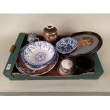 A box of mixed ceramics including two Doulton series ware plates depicting occupations The Admiral