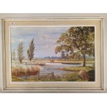 A framed oil on canvas of a rural scene, signed bottom right Roger John Collines,