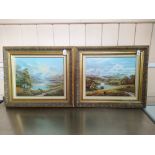 Wendy Reeves pair of oils on canvas, one with mountains and lake scene 49cm x 39.
