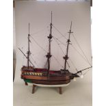 A large scratch built wood Elizabethan galleon, hand painted with rigging,