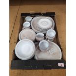 A box of Denby Coloroll dinner and tea wares