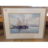 Ann Roff Williams, watercolour of ships at harbour,