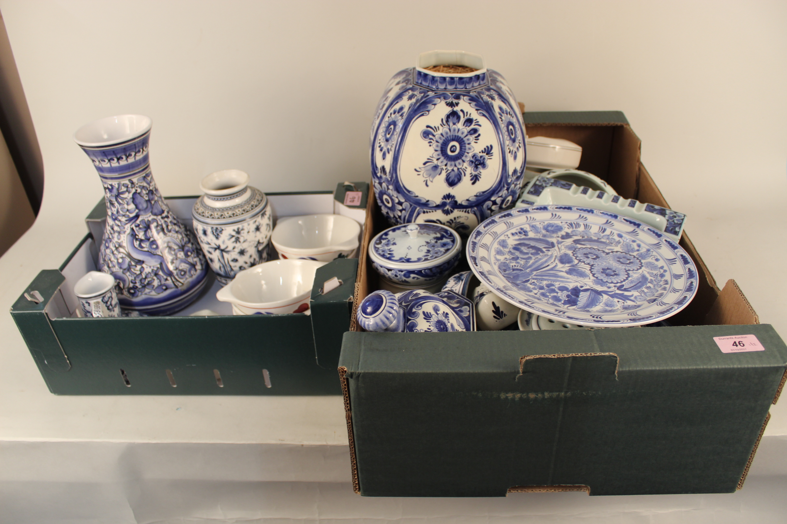 A large quantity of Dutch Delft pottery items