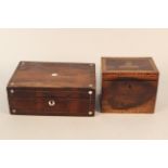 A Victorian rosewood box and an early 19th Century rosewood and olive wood veneered tea caddy with