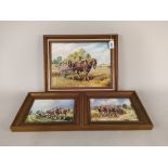 Three framed works by John Constable Reeve, oils on boards of heavy horses in harness,