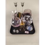 Mixed glassware including two Swarovski candle holders and Caithness, Royal Copenhagen,