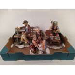 Three large size Capo di Monte figure groups, card player on bench,