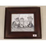 A framed pencil drawing of cats, signed H W Hellings, 1910,