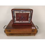 A galleried tray together with a part canteen of cutlery and an oak cased Enfield chiming mantle