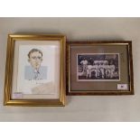 A framed caricature portrait of the cricketer Bill Edrich,