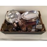 A box of mixed silver plated wares and mixed cutlery etc