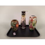Three pieces of modern Moorcroft, all marked as seconds,