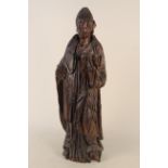 An 18th Century carved oak ecclesiastical figure, 26" tall (lacking one hand,