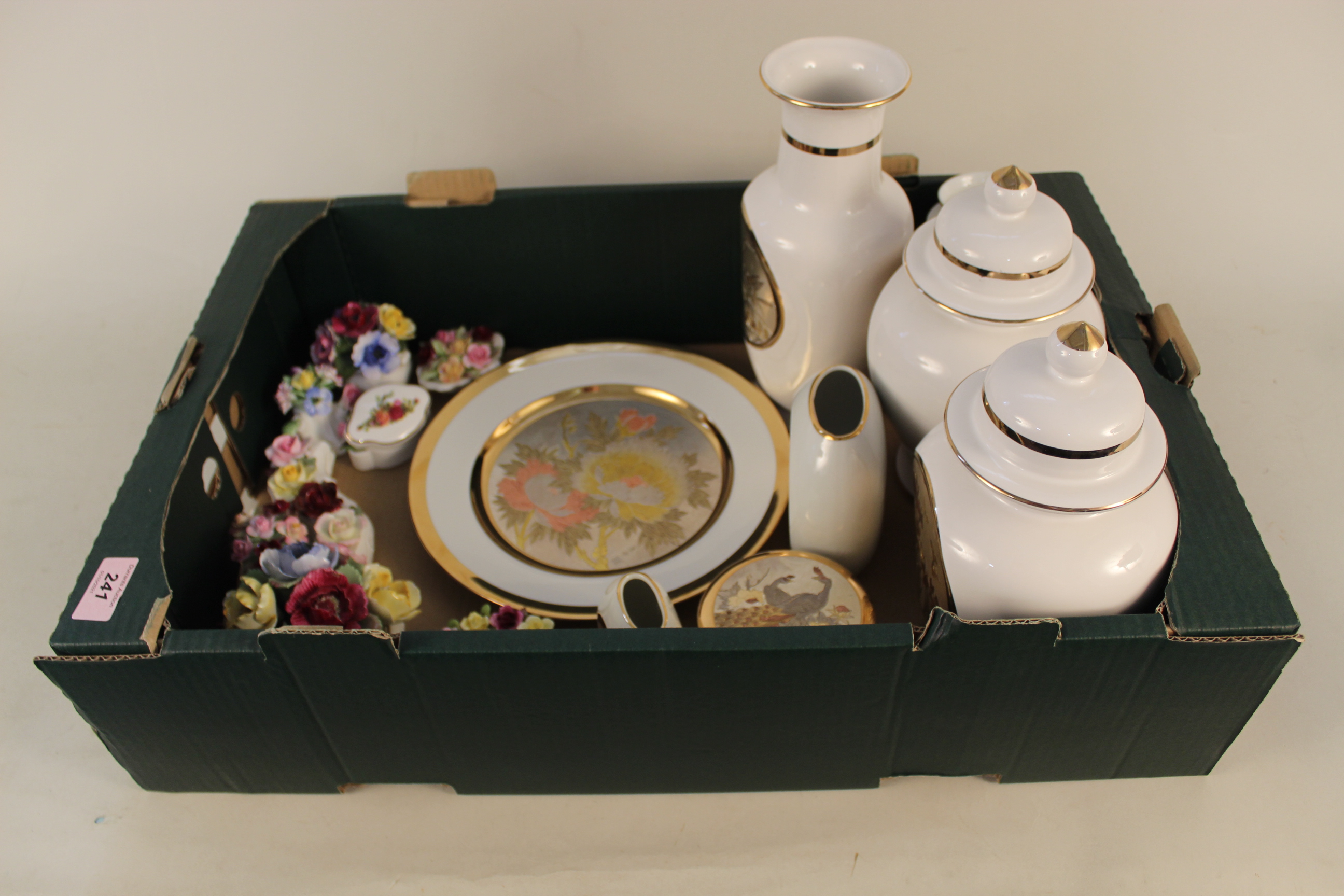 A selection of Chokin ware including lidded vases together with ceramic posies in Royal Albert,