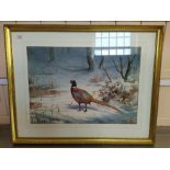 John Cyril Harrison (1898-1985) watercolour "The First Snow Pheasant" with Tryon Gallery Ltd label