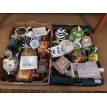 Two boxes of mixed novelty collectors teapots, including Sylvac,