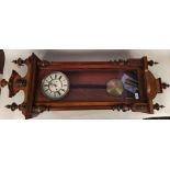 A fine antique c1890 Vienna regulator wall clock, ornate mahogany case and enamelled dial,