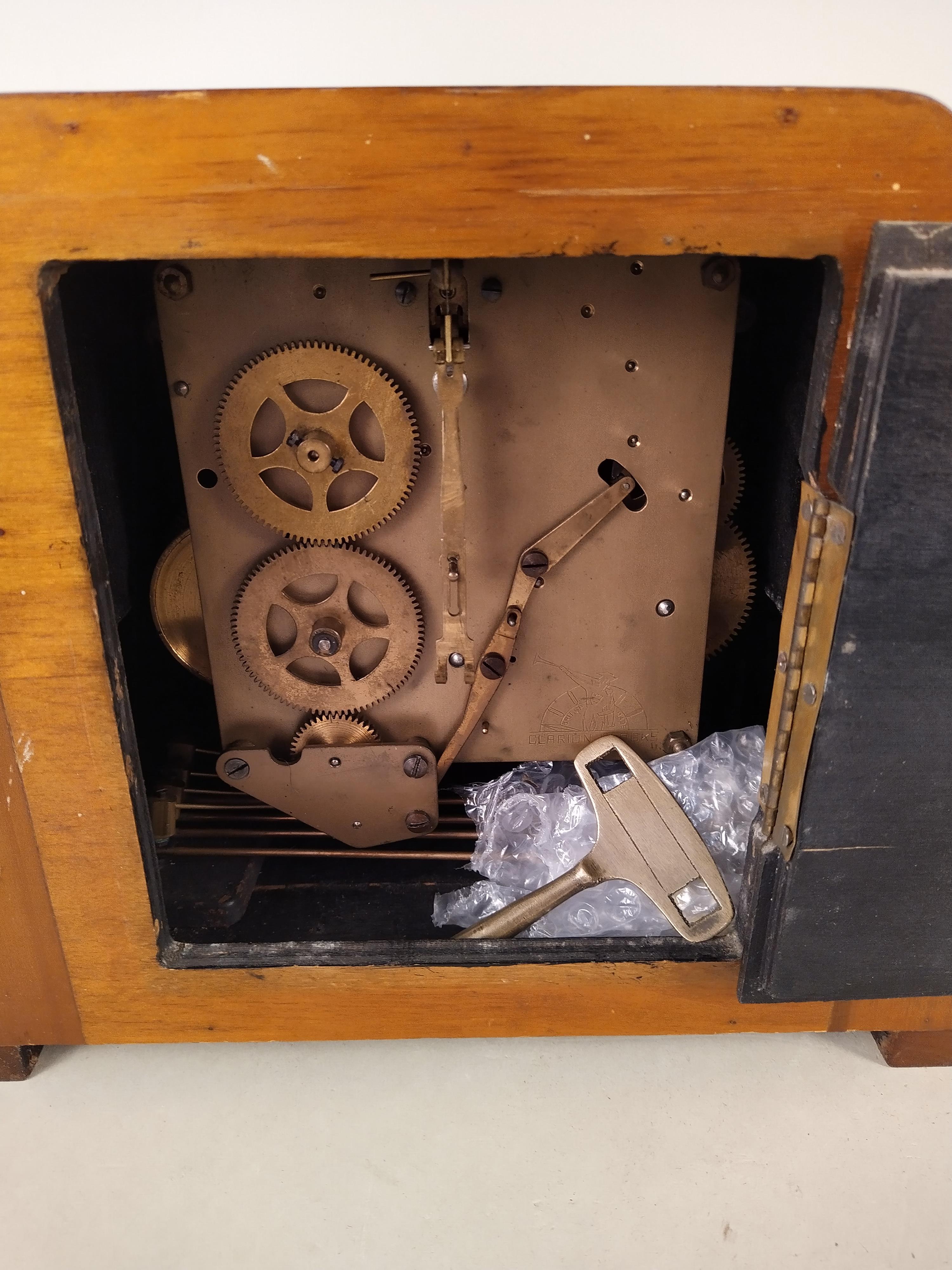 A late 19th Century oak framed mantel clock plus an Art Deco walnut striking/chiming mantel clock - Image 3 of 3