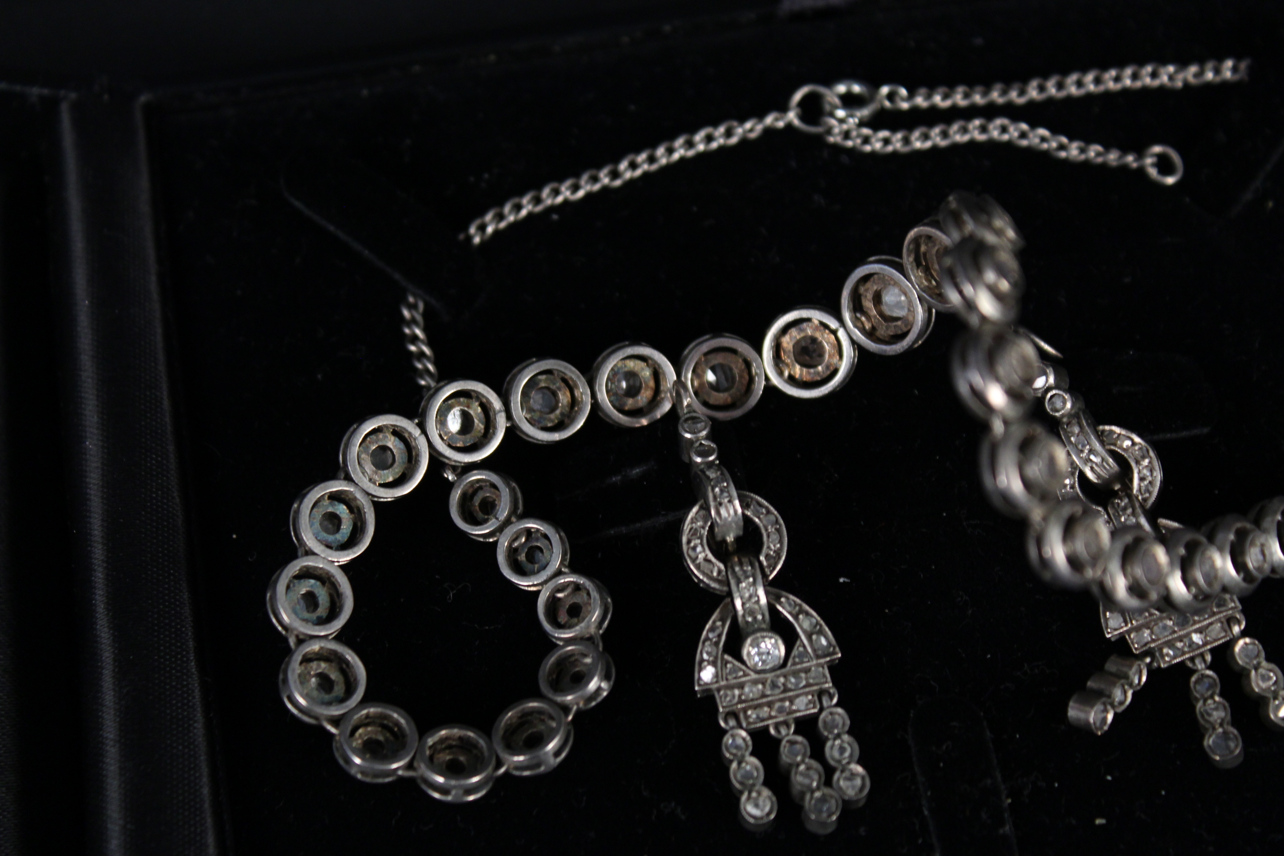 An antique white metal diamond set necklace, - Image 3 of 3