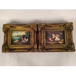 A small pair of oils on board of chicks and ducks, both signed bottom right Hunt,