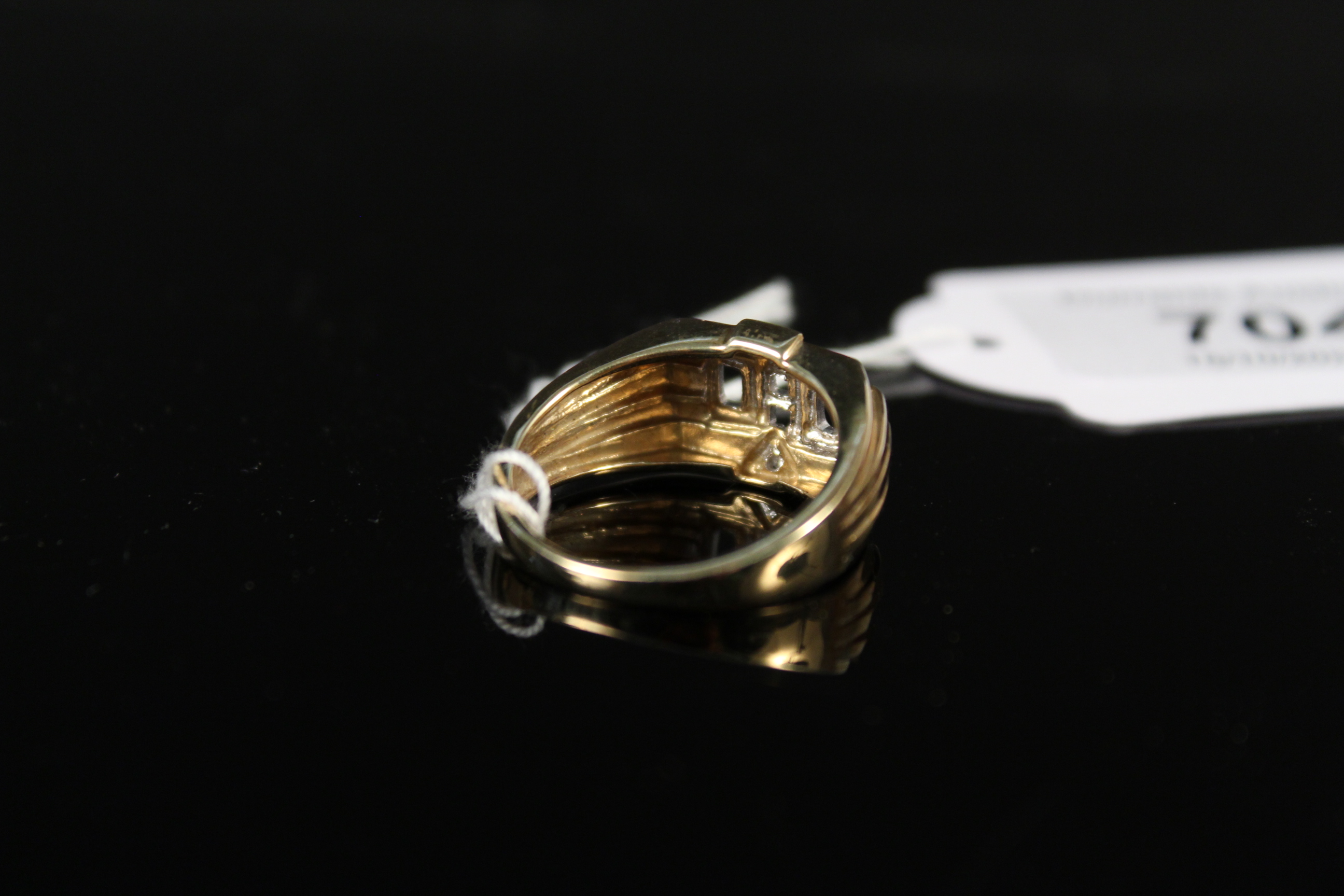 A 9ct gold ring with 'DAD' pierced to top set with two small diamonds, size approx R 1/2, - Image 3 of 3