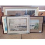 Four 19th Century framed watercolours including a rural scene with horses, a ship wreck,
