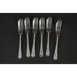 A set of six silver cake forks, hallmarked Sheffield 1941, makers mark William Suckling Ltd,